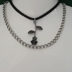 double choker with upside down rose
